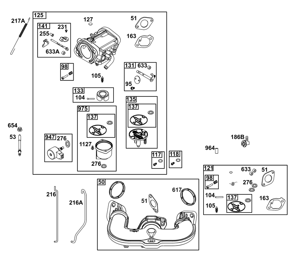Carburetor Group Diagram and Parts List for 40N877-0086-B5  Briggs and Stratton Engine